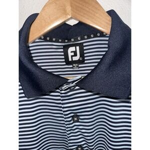 FJ Footjoy Mens Large Golf‎ Polo Navy And Light Blue Striped